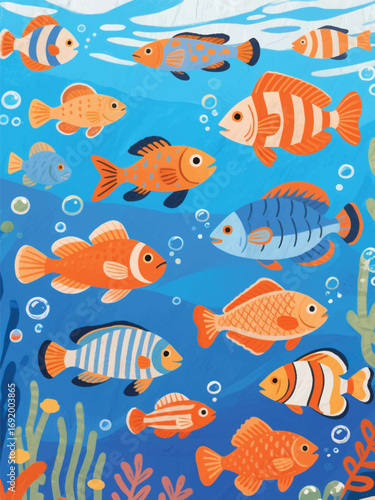  Fish Underwater Illustrator Artwork Design Template Poster