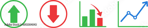 Financial market indicators up and down arrows and bar and line graphs vector