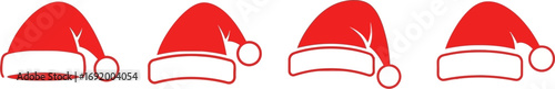 Four animated santa hats with pom poms and black bands for festive holiday designs vector