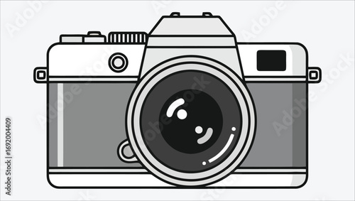 A sleek and minimalist monochromatic illustration of a vintage film camera, perfect for photography enthusiasts and retro design projects, capturing the essence of classic image-making equipment