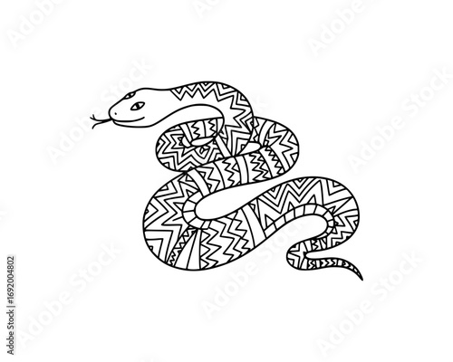 Stylized snake with patterned body, isolated on white background