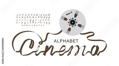 Video Cassette Tape Alphabet. Retro One-Line  Font Created from Magnetic Tape, Creative Vintage Typography with 60s 70s 80s Style Letters and Numbers for Nostalgic Design