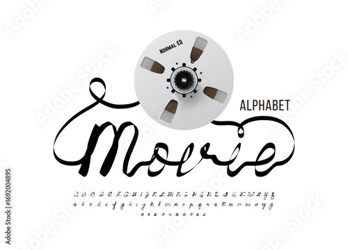 Video Cassette Tape Alphabet. Retro One-Line  Font Created from Magnetic Tape, Creative Vintage Typography with 60s 70s 80s Style Letters and Numbers for Nostalgic Design