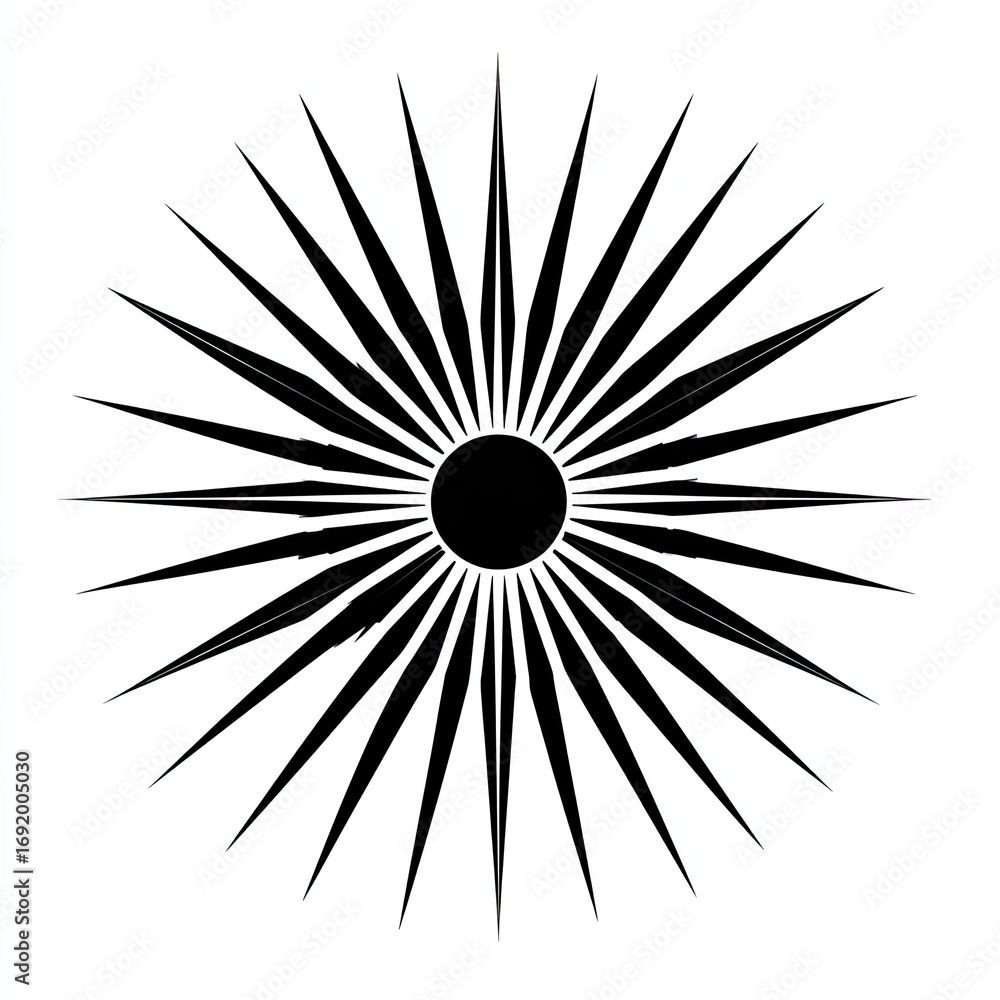 Fototapeta premium Black radiating lines from a central circle on white background