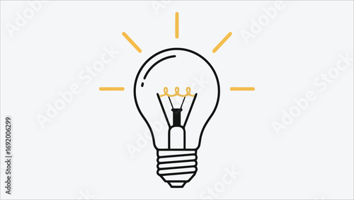 Minimalist line art icon of a glowing lightbulb representing a new idea, innovation, and creative solution