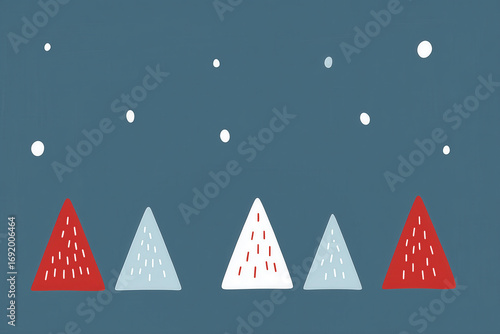 A minimalist winter background with a row of abstract, hand-drawn trees and falling snow. A modern, Scandinavian-style illustration perfect for Christmas and holiday greetings.