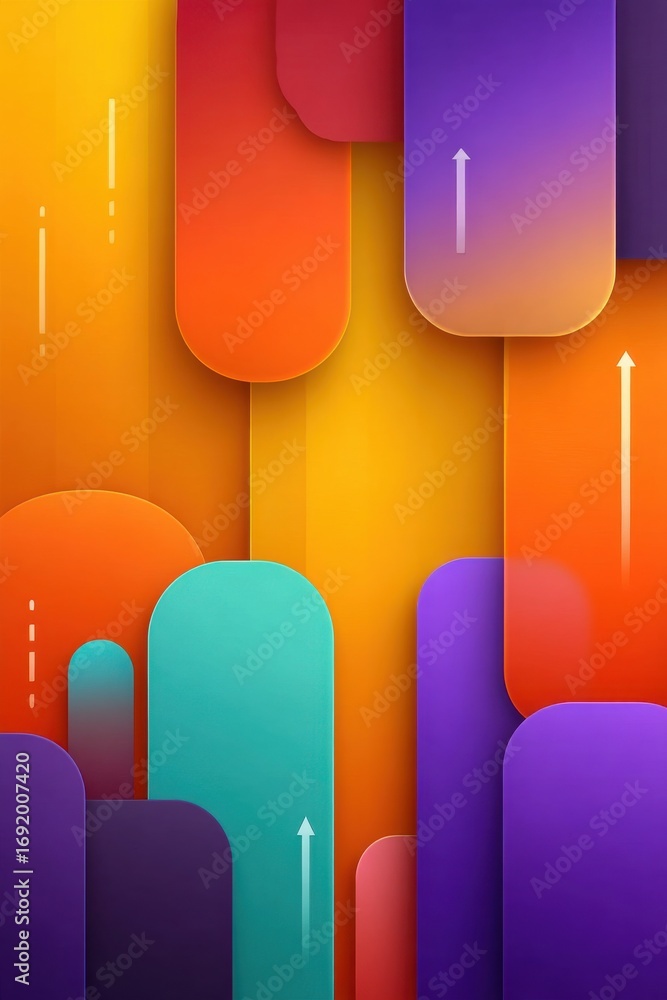Obraz premium Vibrant colorful background with abstract gradient shapes and upward arrows
