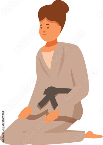Karate practitioner kneeling and wearing a kimono and black belt