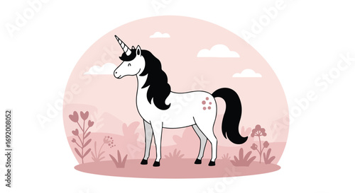Cartoon unicorn with pink florals