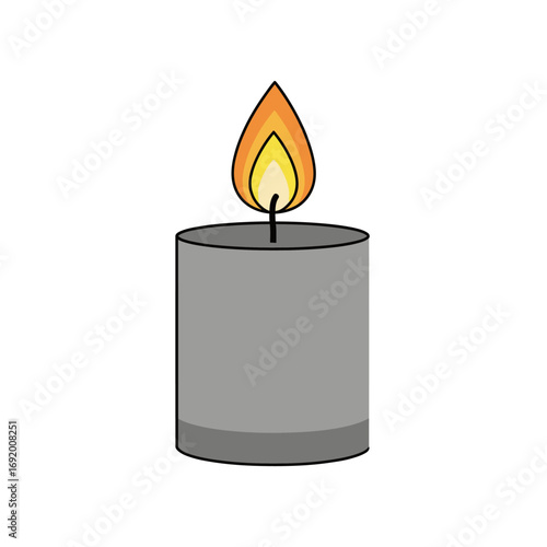 Simple Gray Candle with Burning Flame Illustration