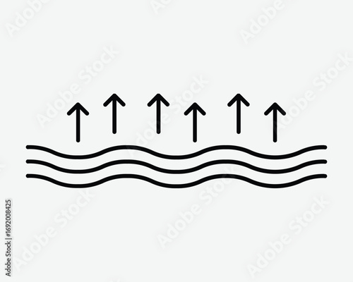 Evaporation Icon water surface evaporate arrow pointing up wave lake river sea ocean black graphic sign symbol artwork weather vapor rising rise line