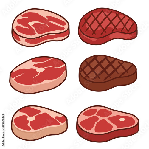 Assortment of Raw and Grilled Beef Steaks