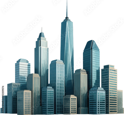 Realistic 3D Glossy City Skyline on transparent Background