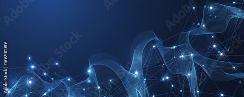 Global network connection concept. Big data visualization. Social network communication in the global computer networks. Internet technology. Business. Science. Vector illustration