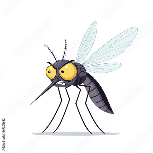 Angry cartoon mosquito insect character with big yellow eyes and sharp proboscis wings