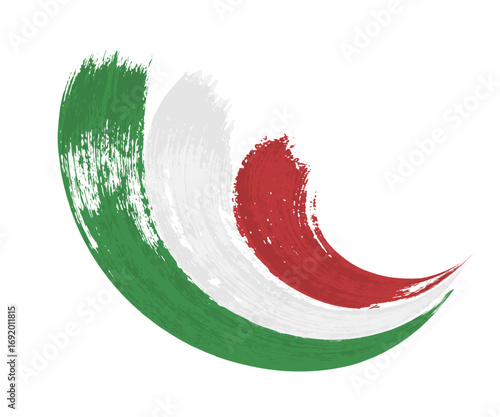 Italian flag made of brush strokes. Grunge Italian national symbol for sport, holiday, Independence Day, travel, culture, celebration themes. Vector illustration.