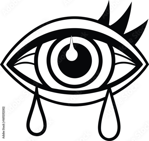 Black Outline of an Eye with Tears Dripping on White Background crying sadness style vector illustration EPS file download