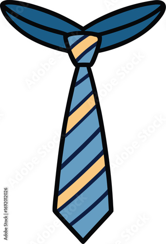 Cartoon illustration of a blue striped necktie with orange stripes and a knot on white background neck wear style vector illustration EPS file download