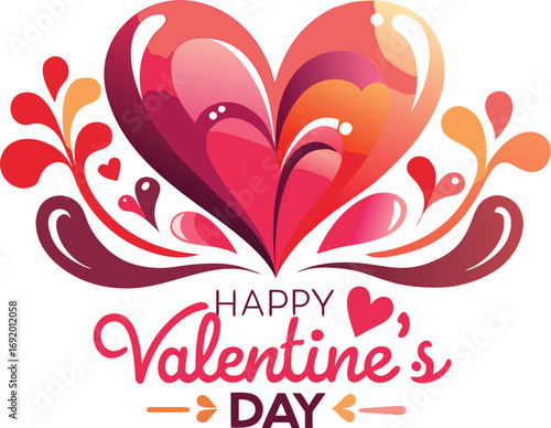 Colorful Abstract Heart with Floral Elements and " Happy Valentine's Day" Text love style vector illustration EPS file download