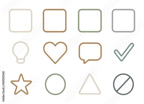 Minimalist Icon Palette. Outline icon set of minimalist color palette: beige square, earth brown, olive green,