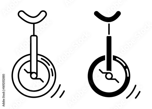 Line icon. Circus monocycle with a single wheel and a seat for an equilibrist rider. Simple black and white vector isolated on white background