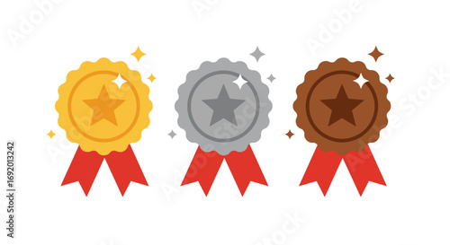 Gold Silver Bronze Medals Award Ribbons.