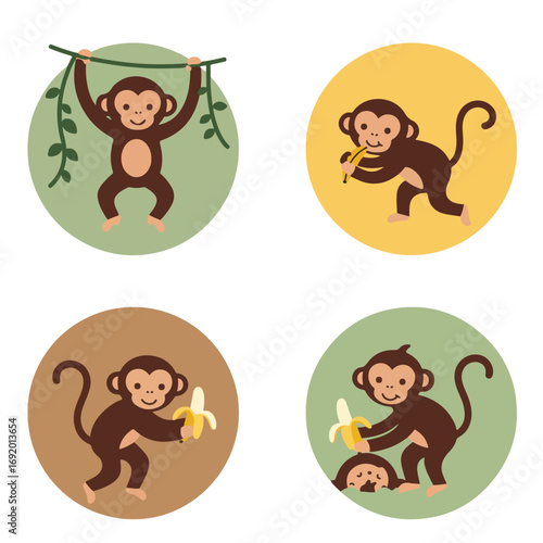 Cartoon monkeys with bananas