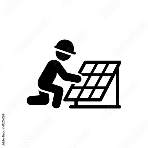 Worker installing solar panel icon