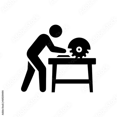 Worker operating saw icon