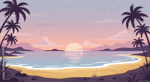 Beach sunset with palms (1)
