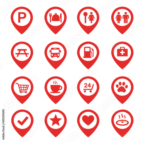Red Location Pointers with Various Icons.