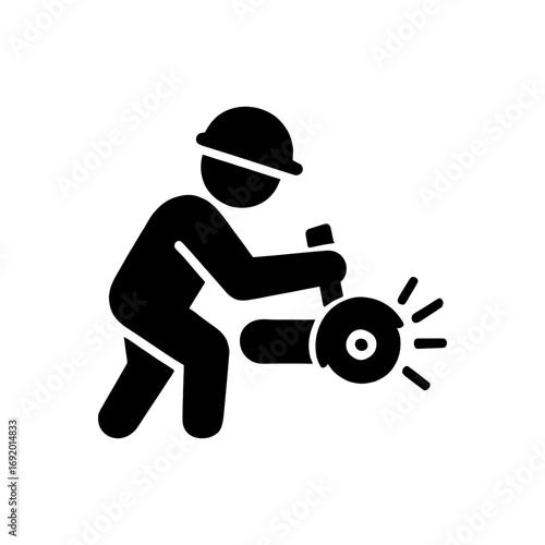 Worker cutting concrete icon