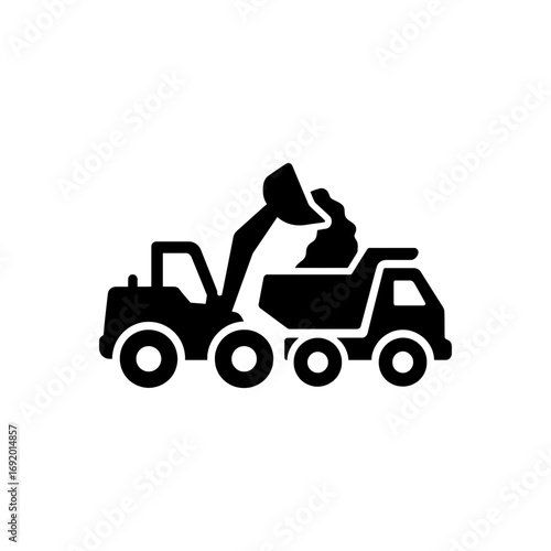 Excavator loading dump truck icon