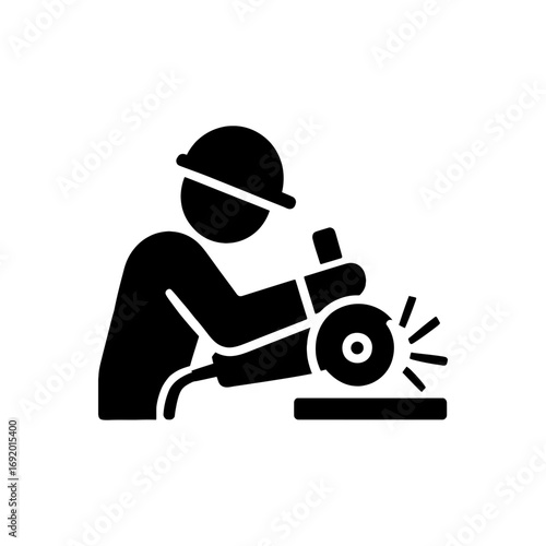 Worker cutting metal icon