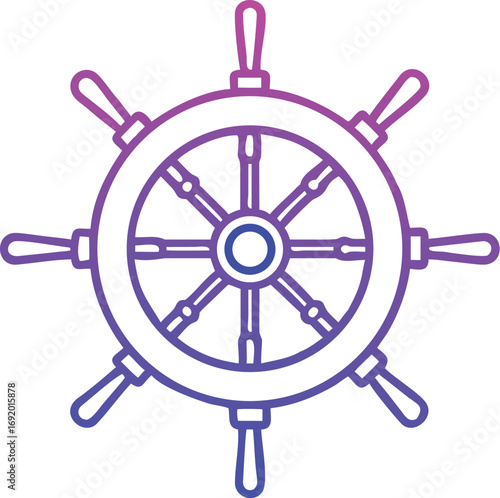 A ship's steering wheel icon with a purple to blue gradient and eight spokes on a white background  style vector illustration EPS file download