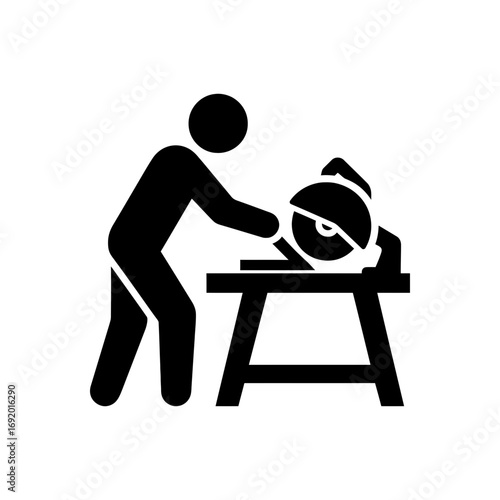 Man Using Miter Saw Icon