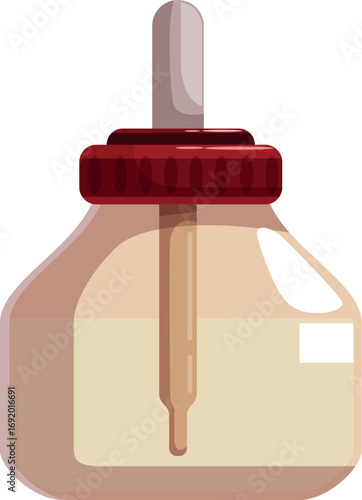 Glass jar containing liquid chemical solution, featuring a dropper for precise measurement in a laboratory setting