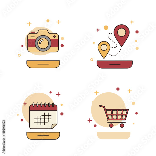 Interface icons camera, map, schedule, cart