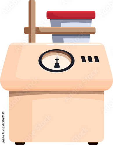 Retro cream separator processing fresh milk, featuring a timer and container for efficient separation