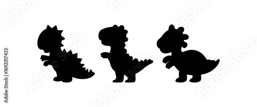 Unique dinosaur silhouettes showcasing different poses in playful arrangement on a white background