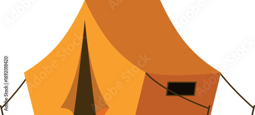 Orange camping tent set against a white background, ideal for tourism or travel themes