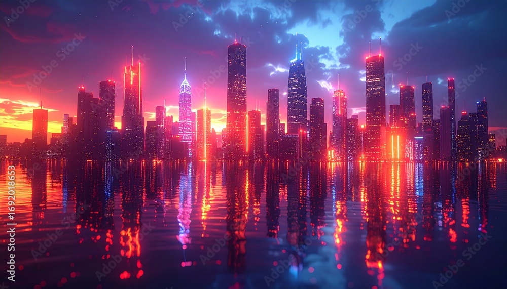 Obraz premium Urban Night Scenery and Fantasy Skies