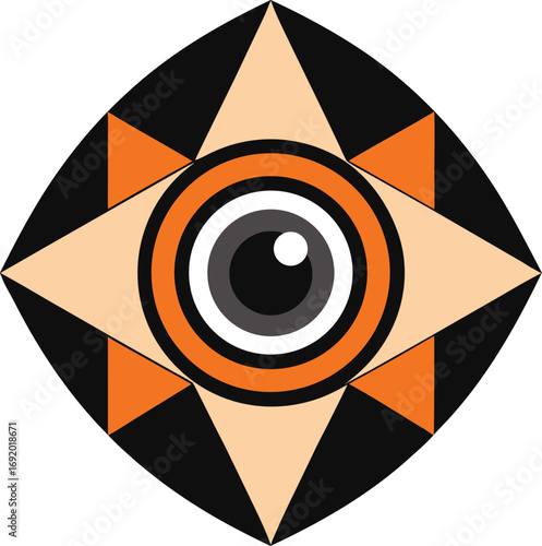 Stylized Eye Symbol with Orange and Black Geometric Shapes  vision perception style vector illustration EPS file download