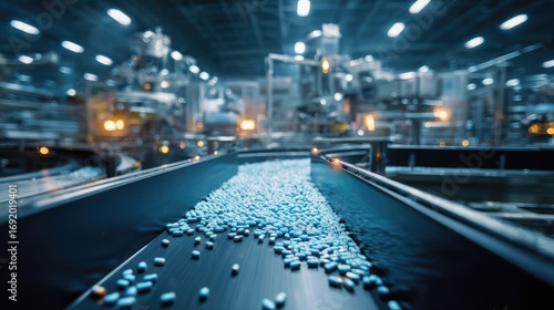 Factory conveyor belt with pills