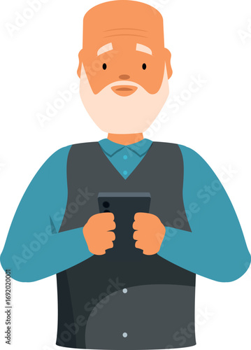 Retired man using smartphone, embracing technology and staying connected in old age