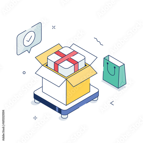 Unboxing package illustration for ecommerce delivery, parcels, and product unpacking