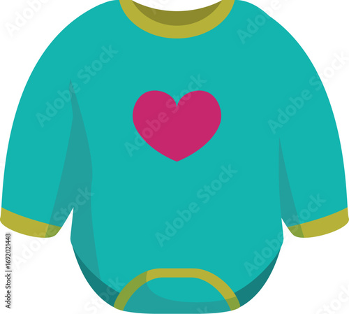 Turquoise baby clothes with pink heart showcasing love, care, and tenderness for infants
