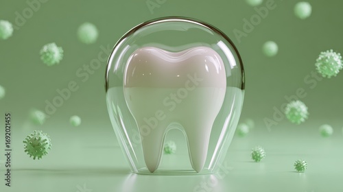 A tooth surrounded by a clear fluoride coating, symbolizing protection from plaque and bacteria.