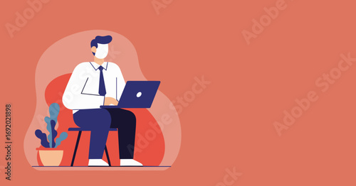 Professional man diligently working on his laptop in a modern setting, embodying productivity and remote work. Ideal for business, technology, and lifestyle concepts.