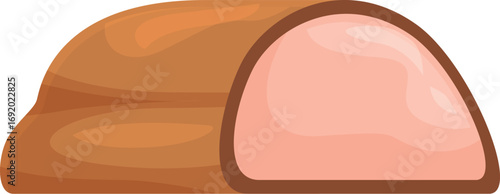 Cartoon illustration of a half slice of ham showing both the meat and skin, isolated on white background